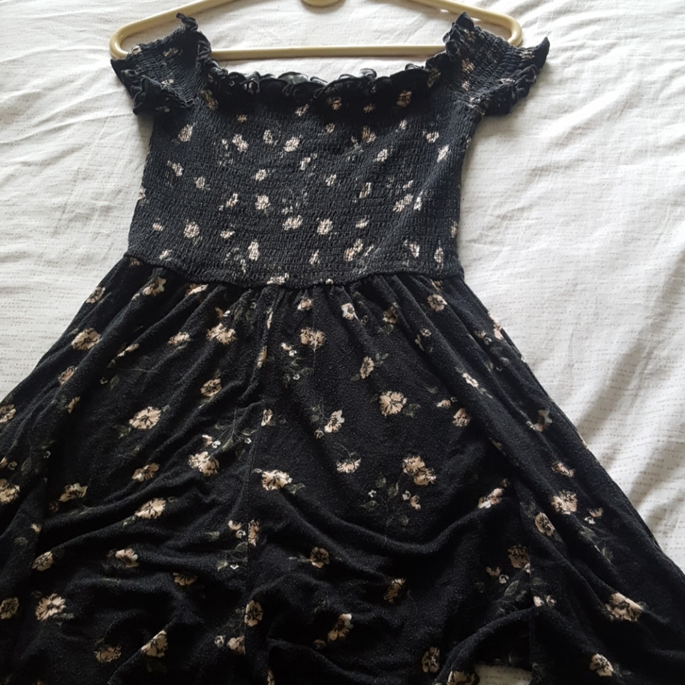 Garage black pink floral off the shoulder romper